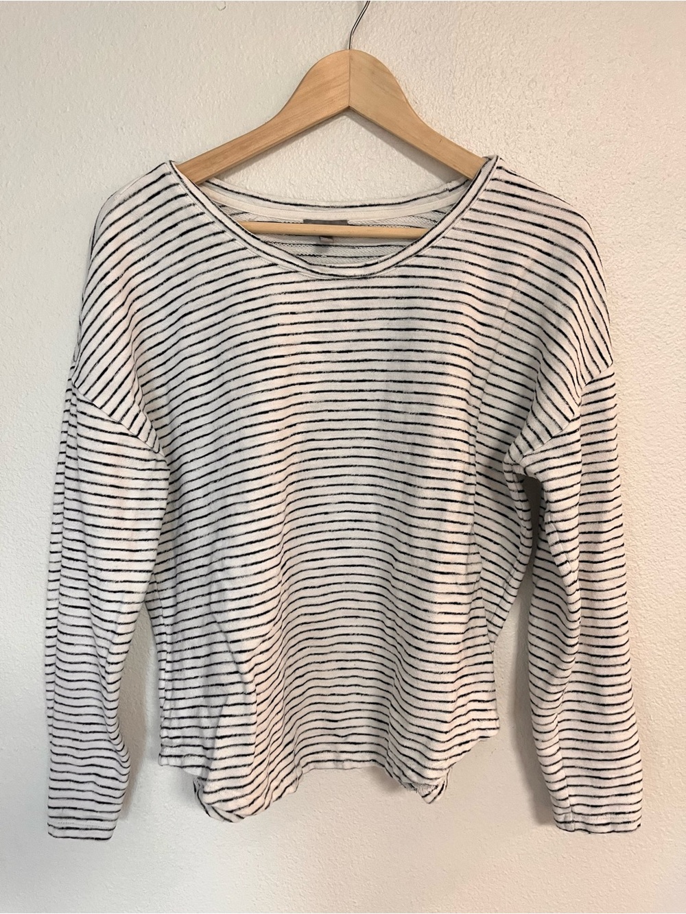 Talbots White Long-Sleeve Stripe Tee with Black Lines